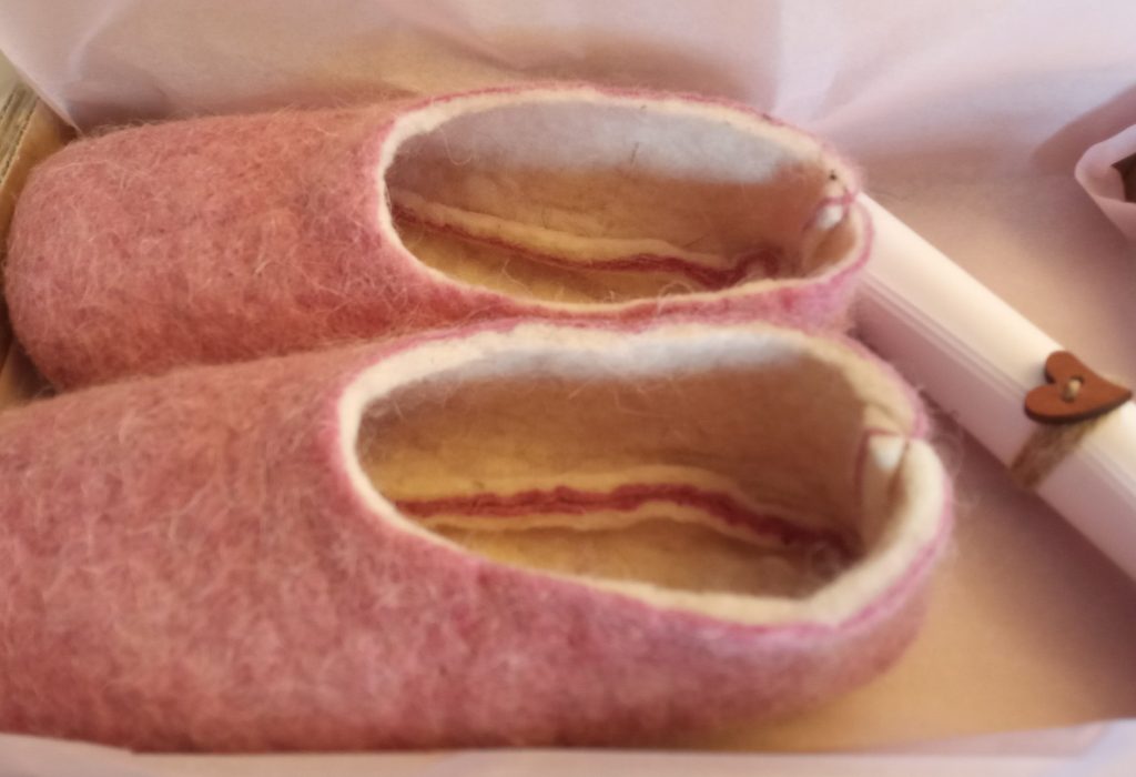 sustainable slippers naturally dyed with cochineal