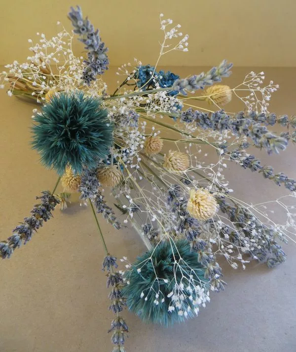 turquoise, blue and white dried flowers