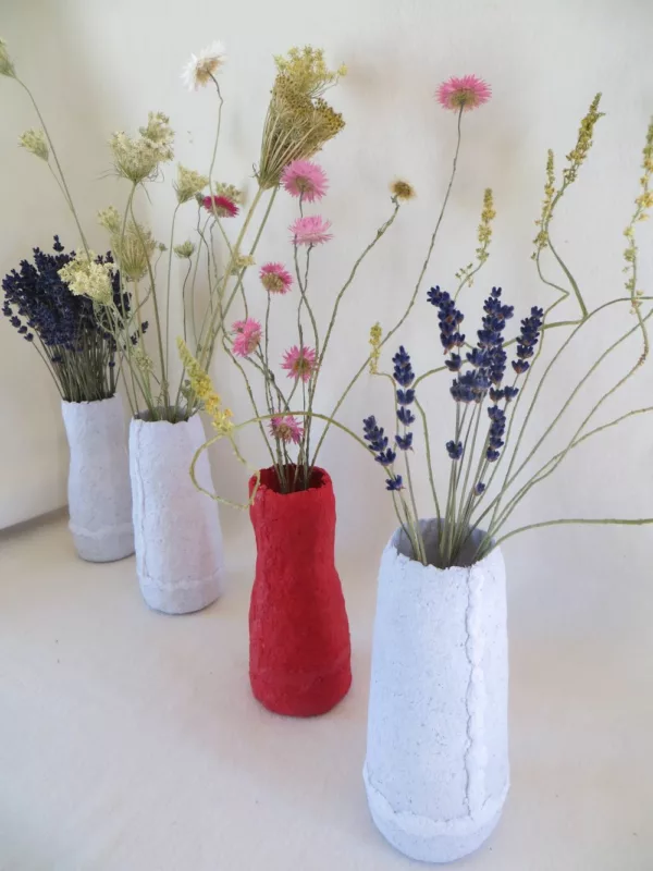 dried flowers in vases