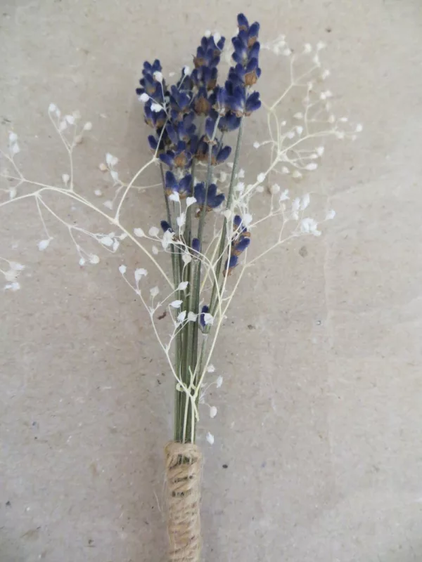 corsage lavender dark blue and gypsophila
